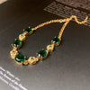 Alloy Flower Emerald Diamond Light Luxury Women's Bracelet With Gold Electroplating