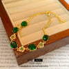 Alloy Flower Emerald Diamond Light Luxury Women's Bracelet With Gold Electroplating