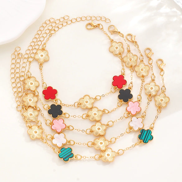 Alloy Flower Fiveleaf Clover Electroplated Bracelet Jewelry For Women And Unisex Or Couple Style
