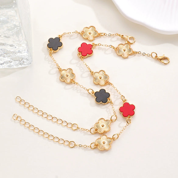 Alloy Flower Fiveleaf Clover Electroplated Bracelet Jewelry For Women And Unisex Or Couple Style