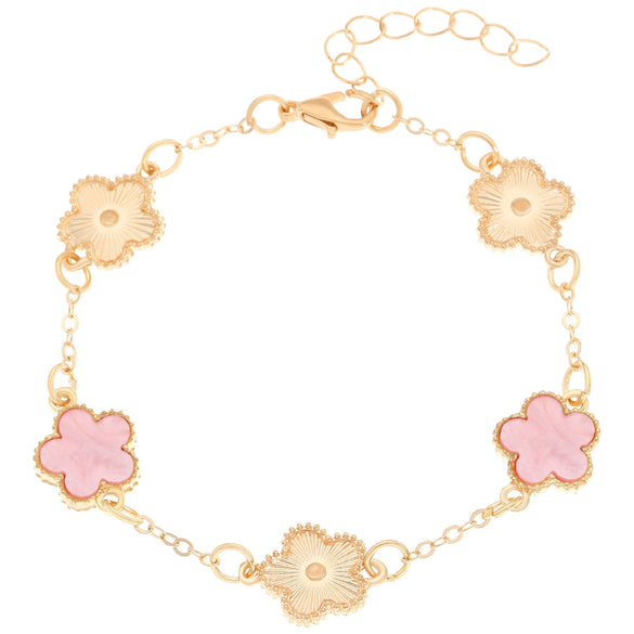Alloy Flower Fiveleaf Clover Electroplated Bracelet Jewelry For Women And Unisex Or Couple Style