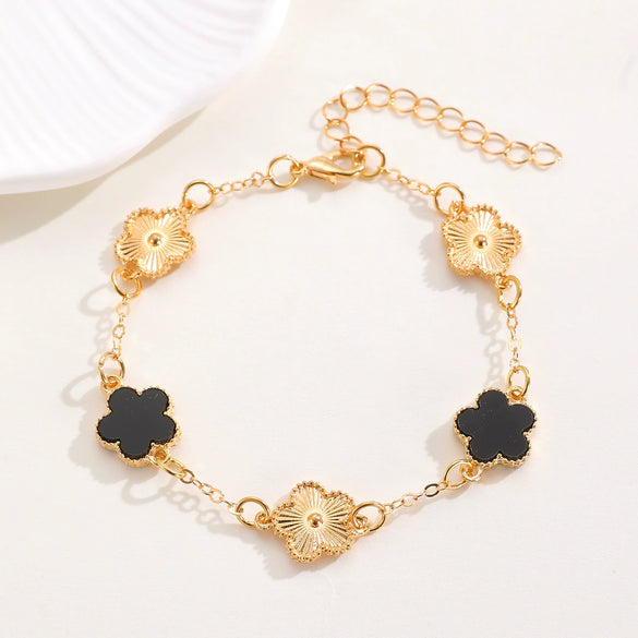 Alloy Flower Fiveleaf Clover Electroplated Bracelet Jewelry For Women And Unisex Or Couple Style