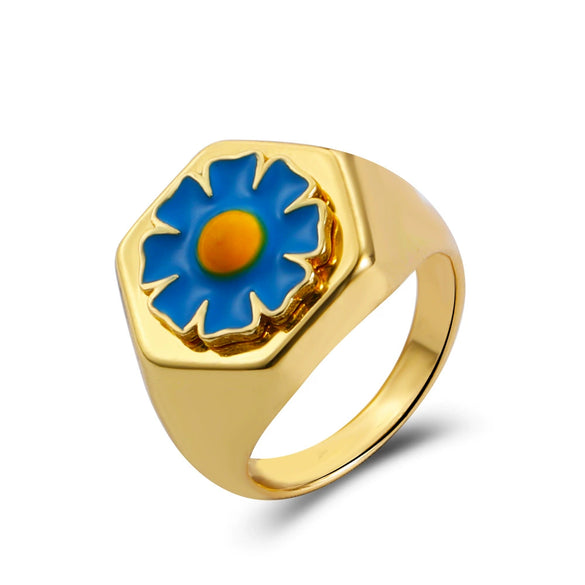 Alloy Flower Heart Ring Retro Creative Dripping Oil Women's
