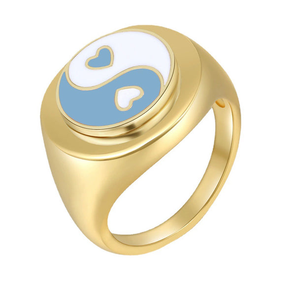 Alloy Flower Heart Ring Retro Creative Dripping Oil Women's