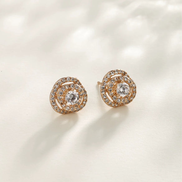 Alloy Flower Hollow Zircon Electroplated Women's Earrings