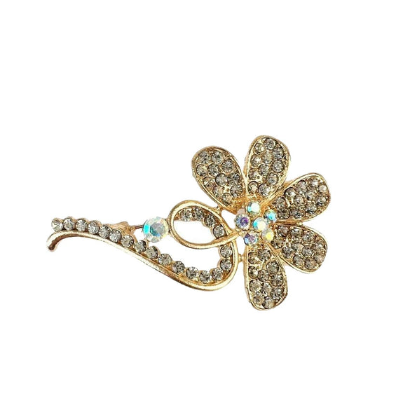 Alloy Flower Leaf Diamondencrusted Electroplated Brooch Unisex Casual Style Accessories