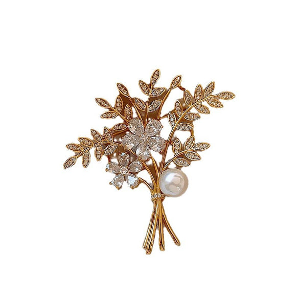 Alloy Flower Leaf Pearl Women's Brooch Electroplating Natural Style