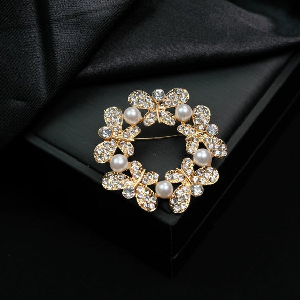 Alloy Flower Patterned Diamondencrusted Electroplated Brooch Knot Buckle For Women And Unisex Dualpurpose Antislip Pin