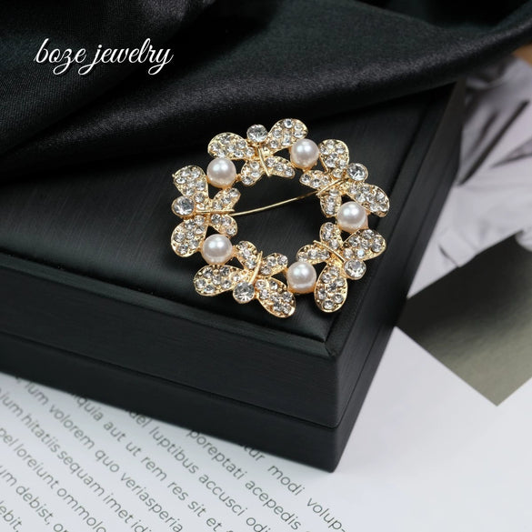 Alloy Flower Patterned Diamondencrusted Electroplated Brooch Knot Buckle For Women And Unisex Dualpurpose Antislip Pin