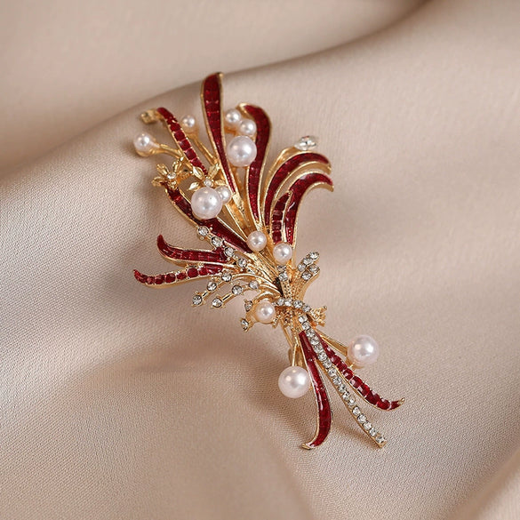 Alloy Flower Pearl Branch Brooch Electroplating For Women Luxury Minimalist Jewelry