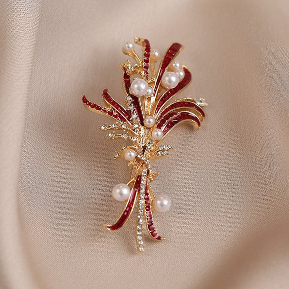 Alloy Flower Pearl Branch Brooch Electroplating For Women Luxury Minimalist Jewelry
