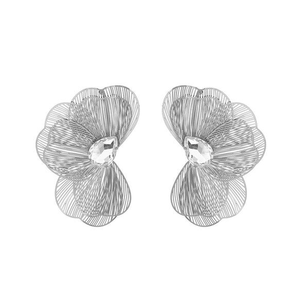 Alloy Flower Petals Diamondencrusted Earrings For Women