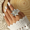 Alloy Flower Ring With Diamond Accent Retro Creative Open Adjustable Band For Unisex