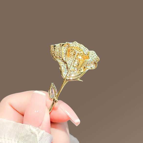 Alloy Flower Rose Brooch Women's Electroplated Luxury Fashion Suit Pin Accessories