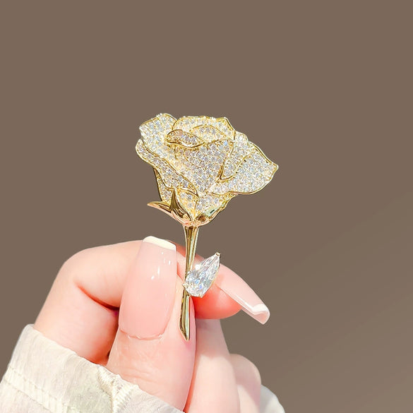 Alloy Flower Rose Brooch Women's Electroplated Luxury Fashion Suit Pin Accessories