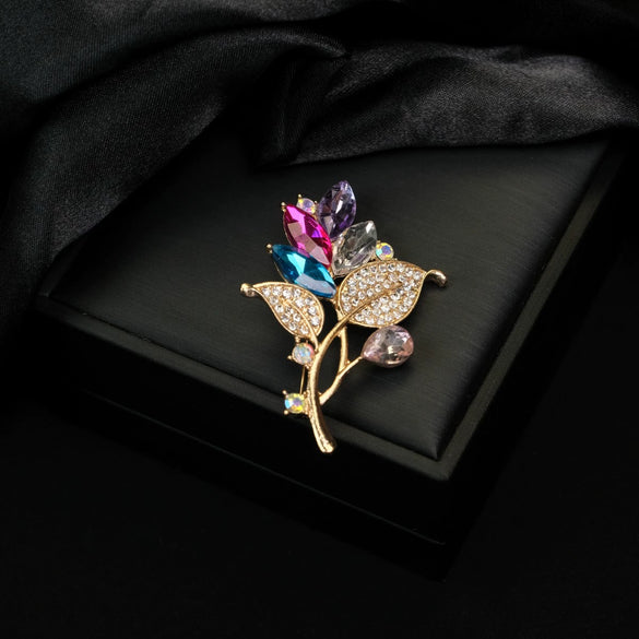 Alloy Flower Shape Rhinestone Brooch Electroplated Unisex