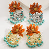 Alloy Flower Tassel Pin Earrings With Diamond Process For Women
