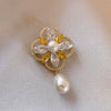 Alloy Flower Water Drop Pearl Brooch For Women Electroplated Autumn And Winter Coat Accessory