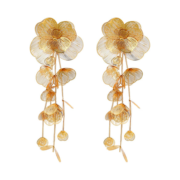 Alloy Flower Women's Light Luxury Multilayer Exaggerated Earrings With Electroplating