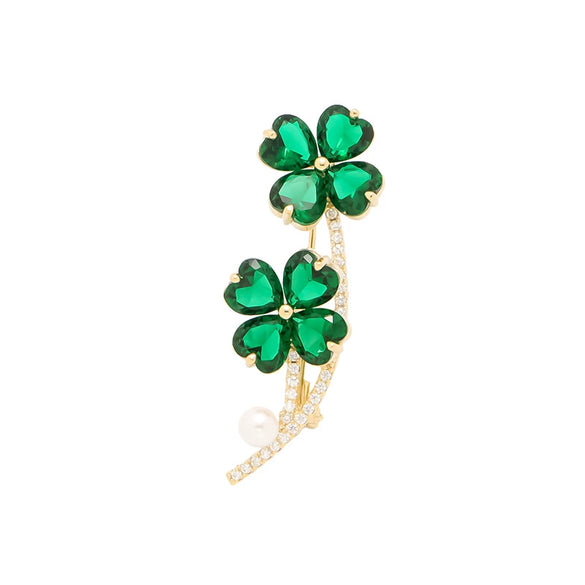 Alloy Fourleaf Clover Brooch For Women Electroplated Natural Style Suit Sweater Accessories