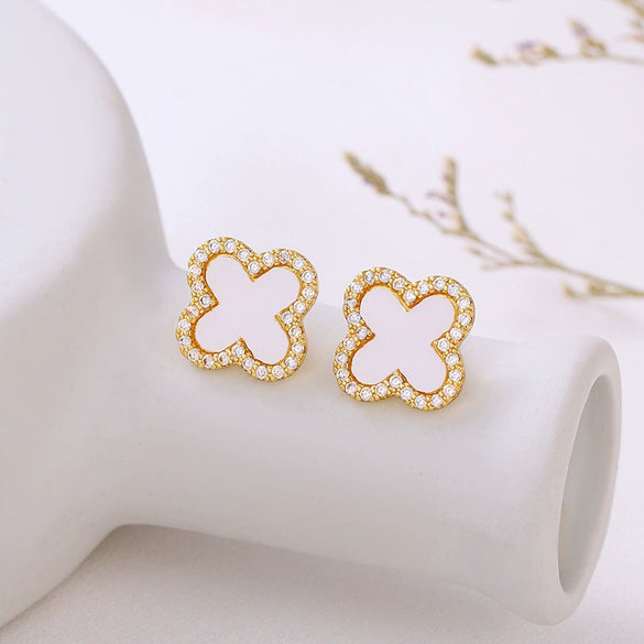Alloy Fourleaf Clover Electroplated Women's Earrings Fashionable Jewelry With Flower Design