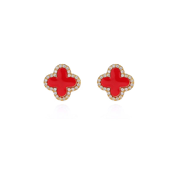 Alloy Fourleaf Clover Electroplated Women's Earrings Fashionable Jewelry With Flower Design