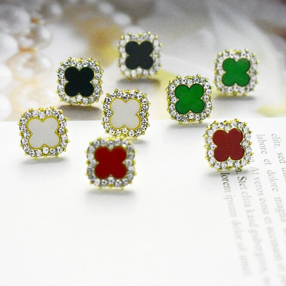 Alloy Fourleaf Clover Electroplating Flowers Earrings
