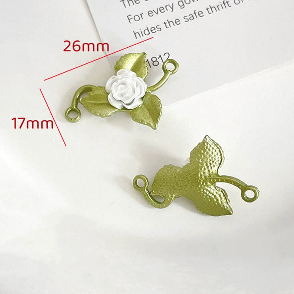 Alloy Fresh Green Leaf Camellia Lily Beaded Accessories With Dripping Oil Design For Bracelet Necklace Earrings Diy Handmade