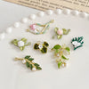 Alloy Fresh Green Leaf Camellia Lily Beaded Accessories With Dripping Oil Design For Bracelet Necklace Earrings Diy Handmade