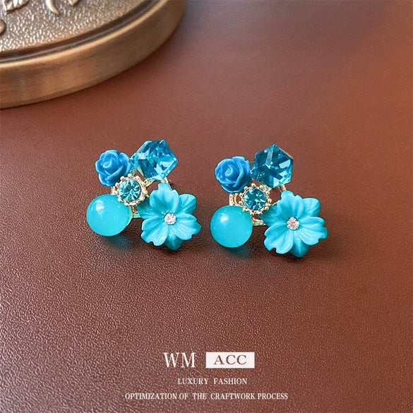 Alloy Fresh Style Flower Stud Earrings With Silver Needle Diamond Opal Crystal And Electroplating Treatment