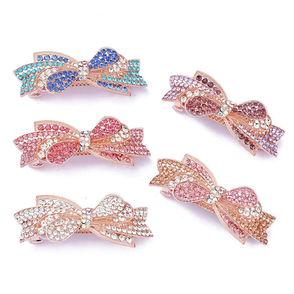 Alloy Fresh Sweet Flower Rhinestone Diamond Spring Clip Hairpin For Women