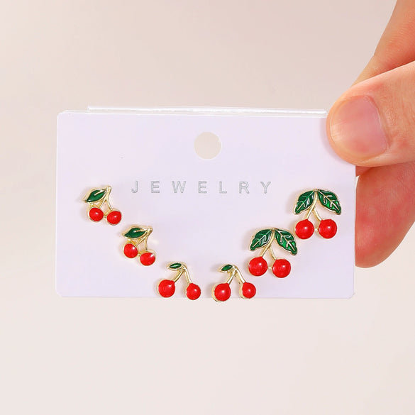 Alloy Fruit Earrings Cute Cartoon Cherry Watermelon Strawberry Electroplated For Women