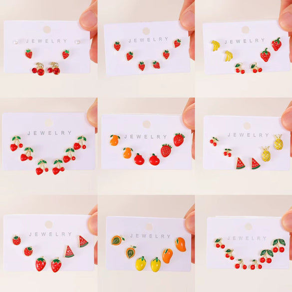 Alloy Fruit Earrings Cute Cartoon Cherry Watermelon Strawberry Electroplated For Women