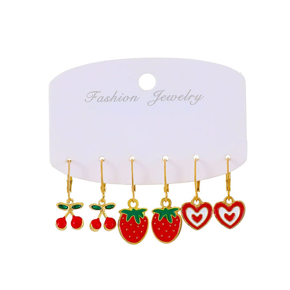 Alloy Fruit Earrings Cute Cartoon Cherry Watermelon Strawberry Electroplated For Women