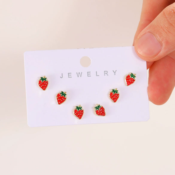 Alloy Fruit Earrings Cute Cartoon Cherry Watermelon Strawberry Electroplated For Women