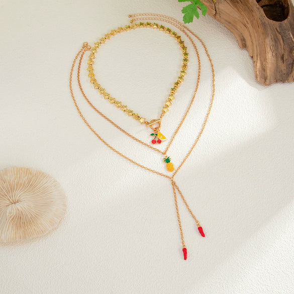 Alloy Fruit Fivepointed Star Beaded Necklace For Women With Electroplating