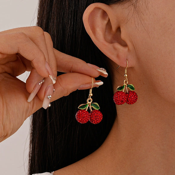 Alloy Fruit Pattern Diamond Earrings For Women