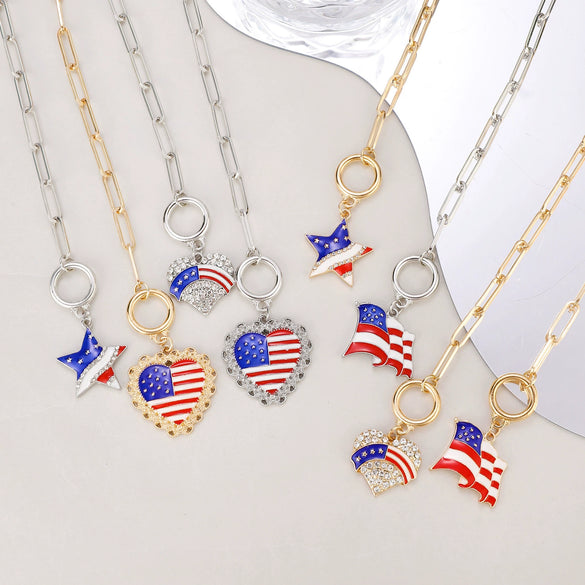Alloy Geometric American Flag Fivepointed Star Chain Bracelet Electroplated Unisex