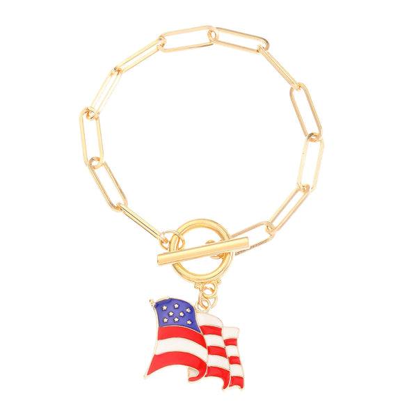 Alloy Geometric American Flag Fivepointed Star Chain Bracelet Electroplated Unisex