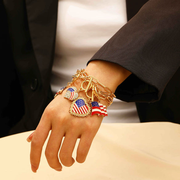 Alloy Geometric American Flag Fivepointed Star Chain Bracelet Electroplated Unisex