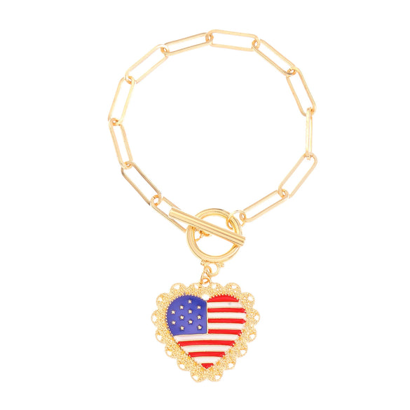 Alloy Geometric American Flag Fivepointed Star Chain Bracelet Electroplated Unisex