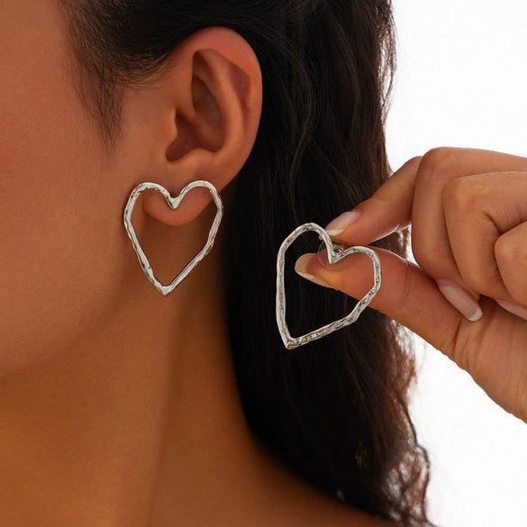 Alloy Geometric And Heart Shape Liquid Love Tassel Earrings For Women With Electroplating