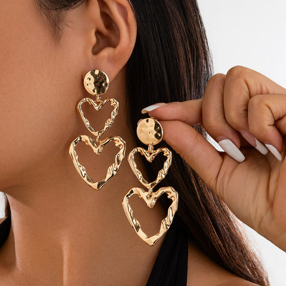Alloy Geometric And Heart Shape Liquid Love Tassel Earrings For Women With Electroplating