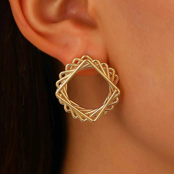 Alloy Geometric Asymmetrical Vortex Twisted Line Electroplated Women's Earrings