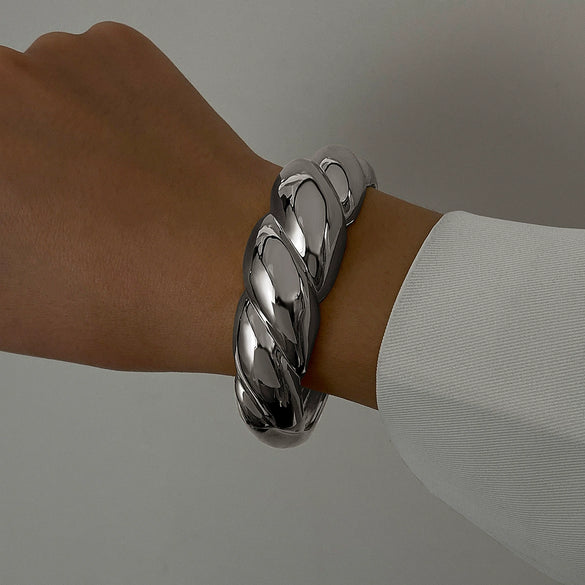 Alloy Geometric Asymmetrical Wide Bracelet For Women Punk Style Electroplated