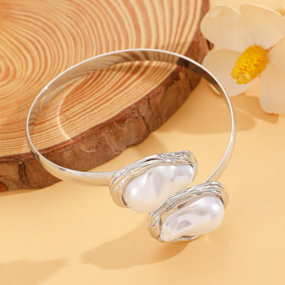 Alloy Geometric Baroque Pearl Collar Choker Necklace With Electroplating For Women