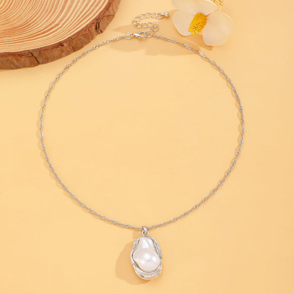 Alloy Geometric Baroque Pearl Collar Choker Necklace With Electroplating For Women