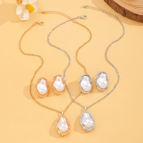 Alloy Geometric Baroque Pearl Collar Choker Necklace With Electroplating For Women