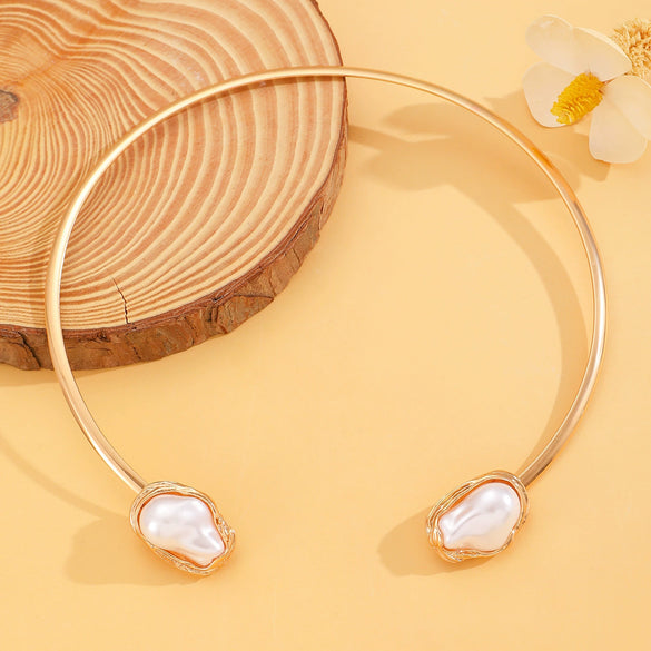 Alloy Geometric Baroque Pearl Collar Choker Necklace With Electroplating For Women