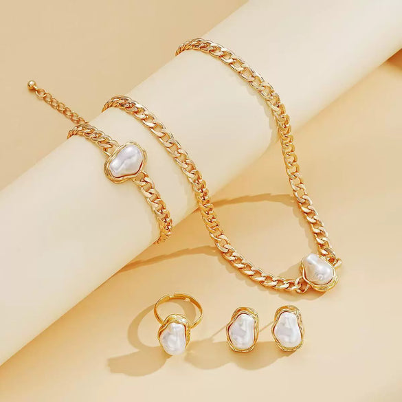 Alloy Geometric Baroque Pearl Collar Choker Necklace With Electroplating For Women